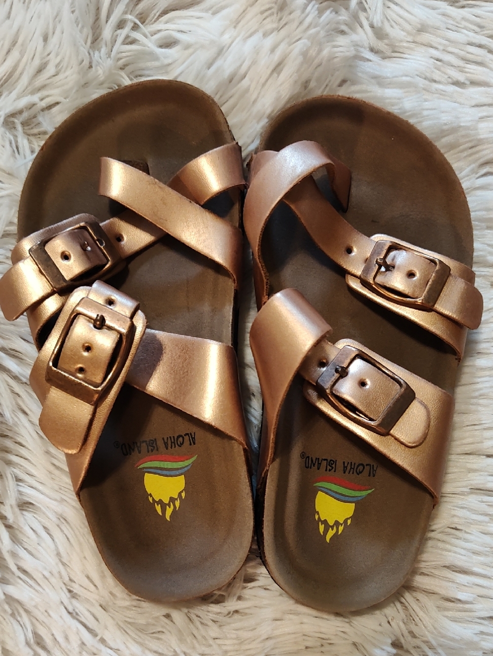 Aloha Island Little Girls Lil Birdie Sandals Metallic Rose Gold Buckles Size 10